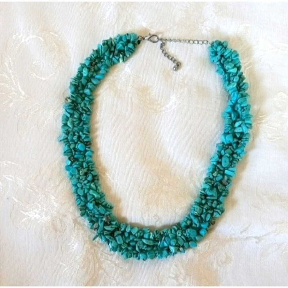 THICK MULTI STRAND TURQUOISE CHIP NECKLACE 18-21"… - image 2