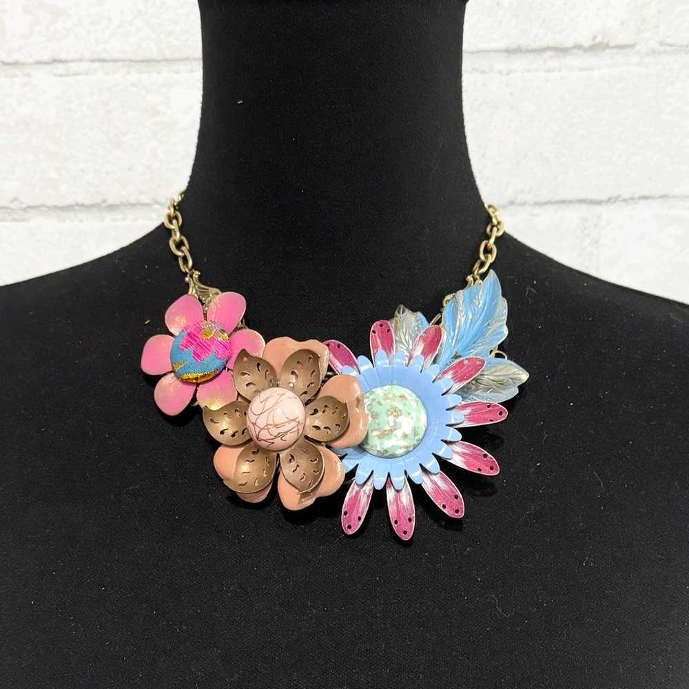 Lenora Dame Multicolor Flower Gold Tone Statement… - image 8