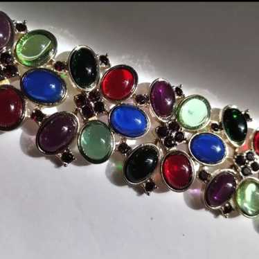 Talbots Multicolor Gem Gripoix Style Bracelet gol… - image 1