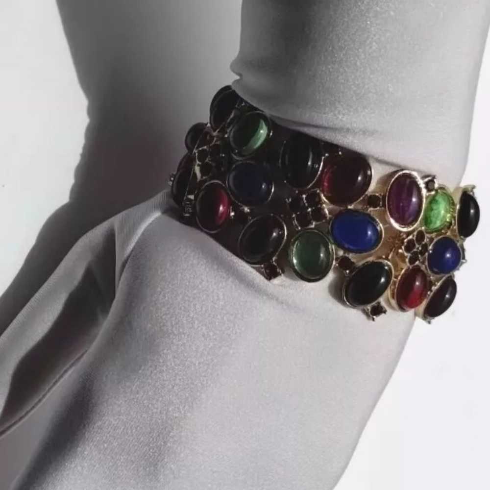 Talbots Multicolor Gem Gripoix Style Bracelet gol… - image 3