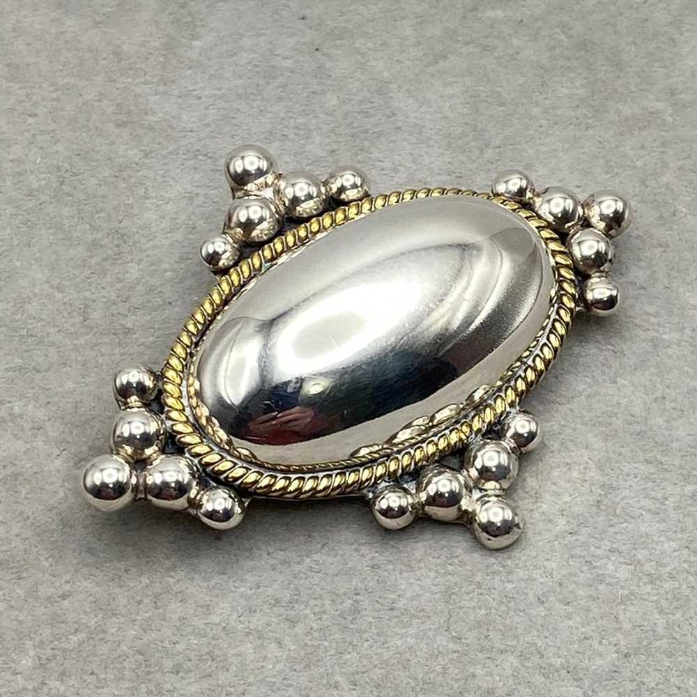 Taxco Sterling Silver and Brass Oval Domed Pendan… - image 1