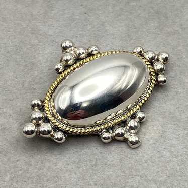 Taxco Sterling Silver and Brass Oval Domed Pendan… - image 1