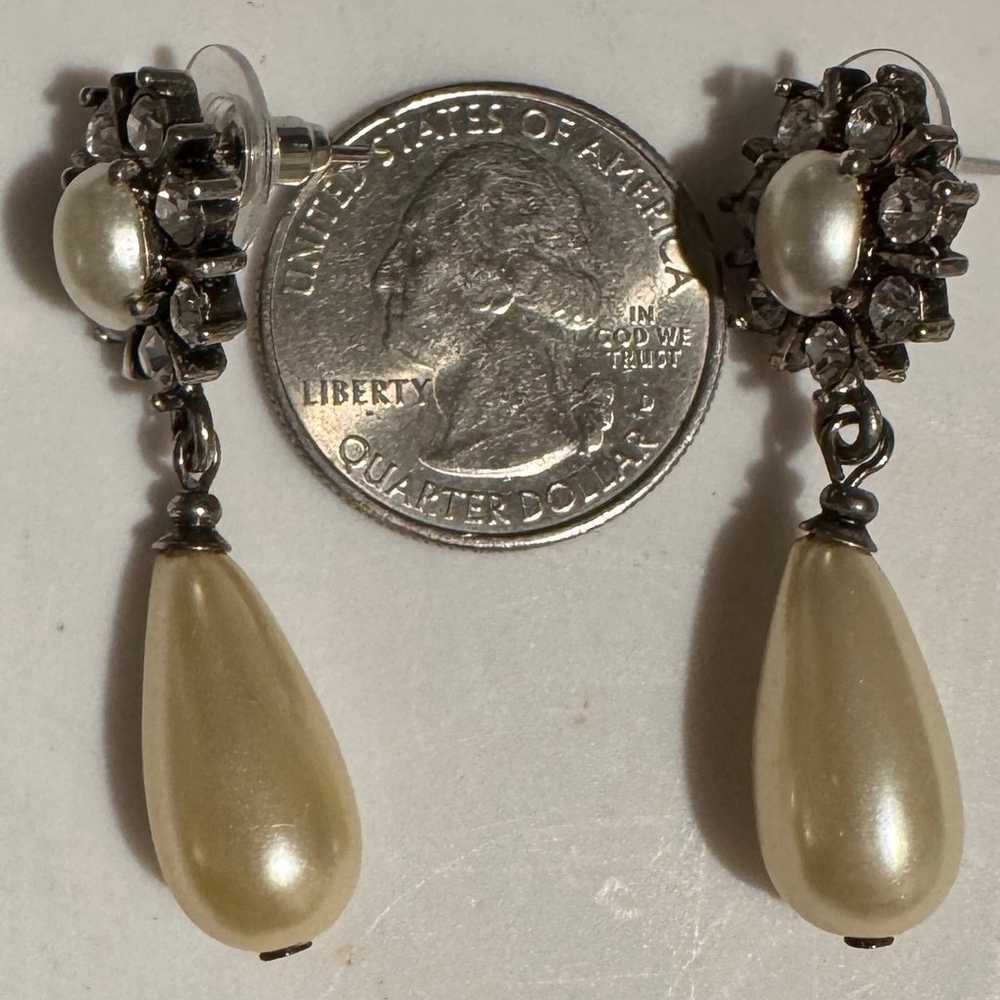 VTG Faux Pearl And Diamond Earrings - image 4