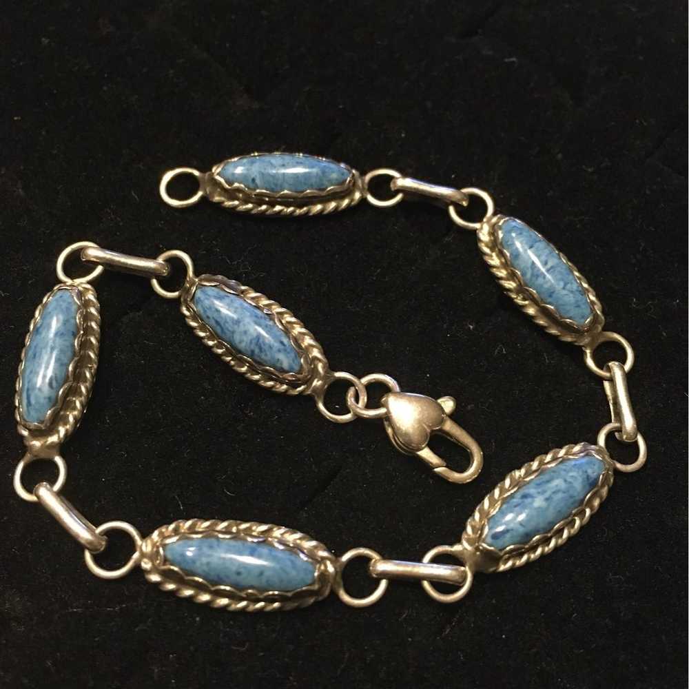 EYD Signed Sterling Blue Stone Linked Vintage Bra… - image 1