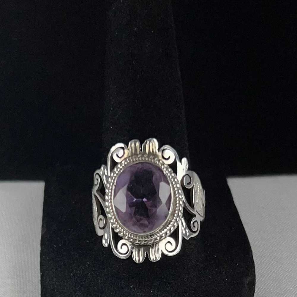 Sterling 925 Ring Large Amethyst Solitaire Size 8… - image 2