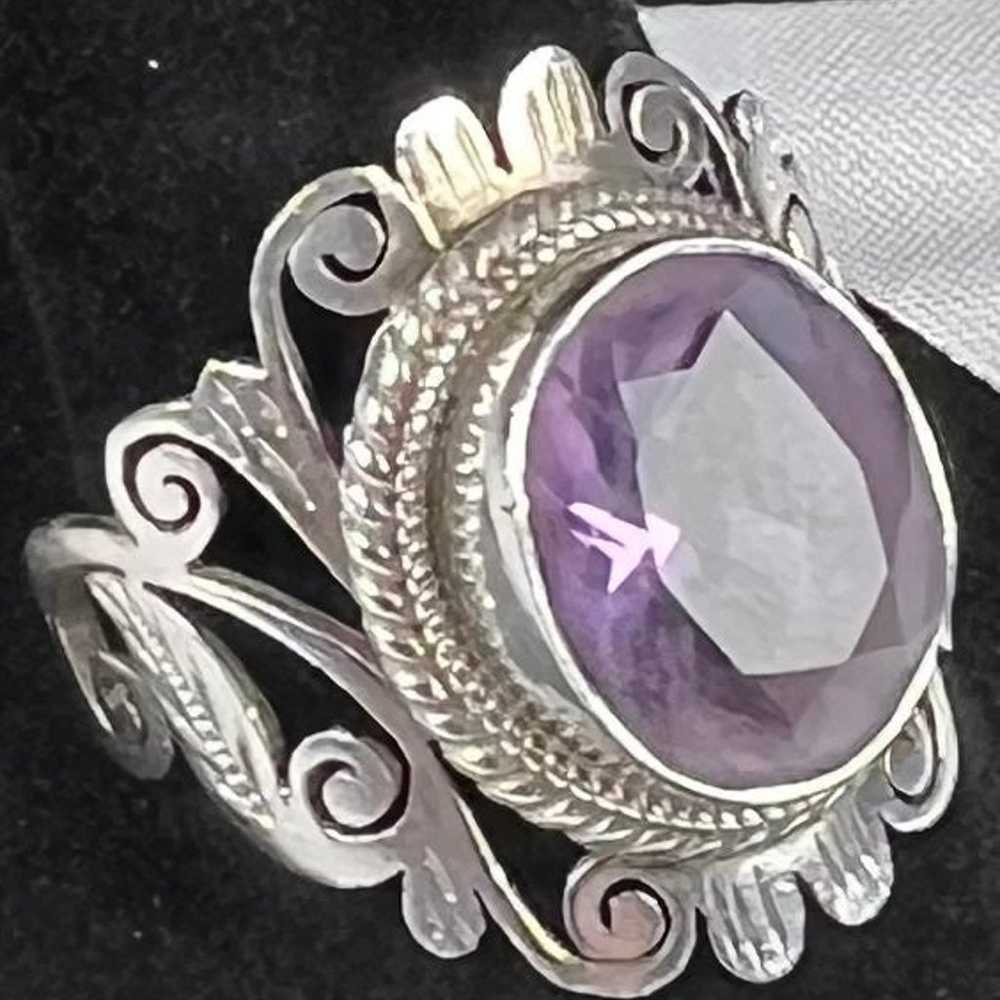 Sterling 925 Ring Large Amethyst Solitaire Size 8… - image 3