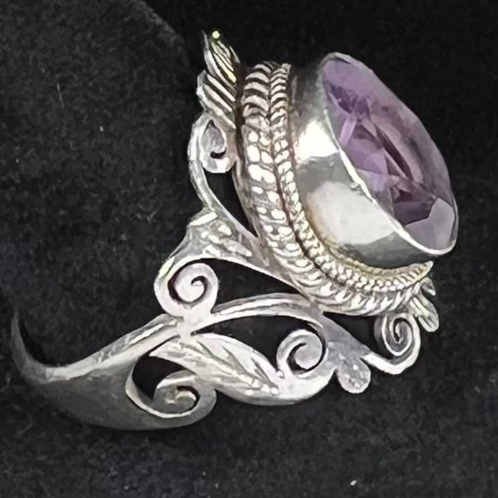 Sterling 925 Ring Large Amethyst Solitaire Size 8… - image 4