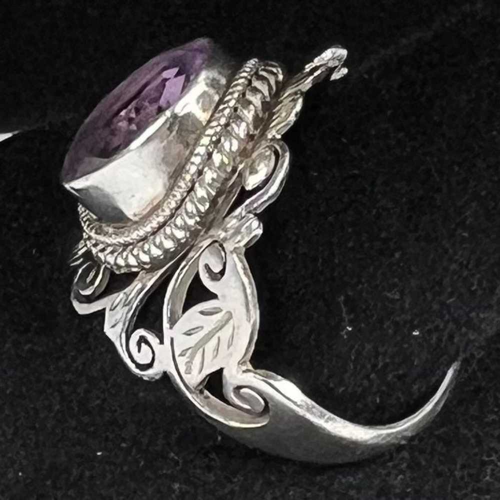 Sterling 925 Ring Large Amethyst Solitaire Size 8… - image 5