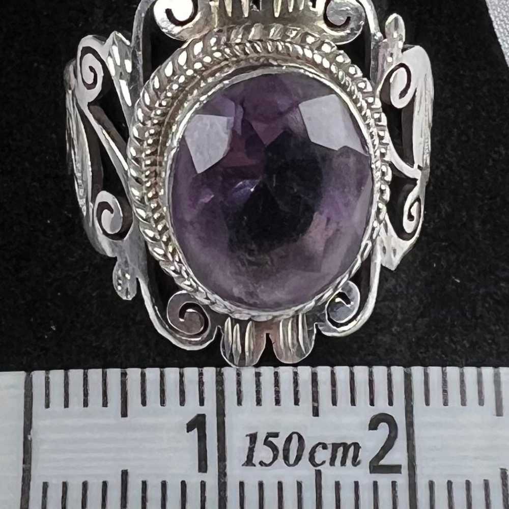 Sterling 925 Ring Large Amethyst Solitaire Size 8… - image 6