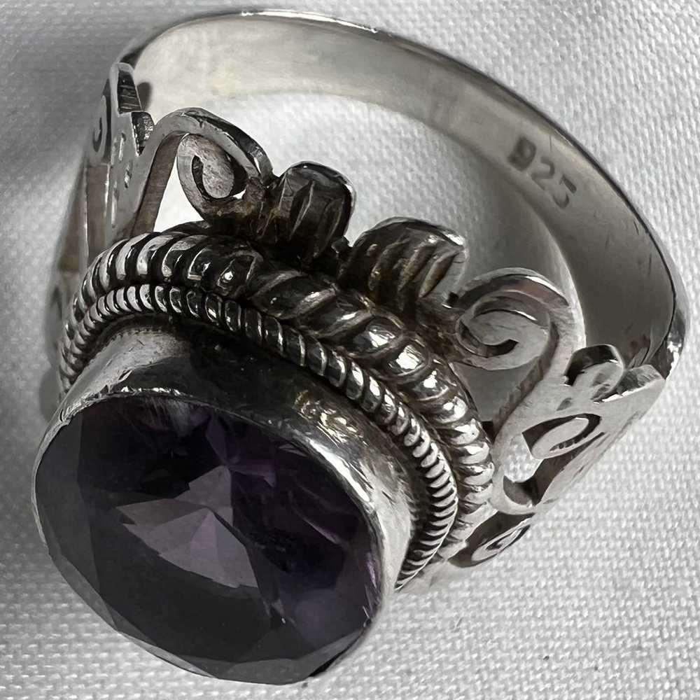 Sterling 925 Ring Large Amethyst Solitaire Size 8… - image 9