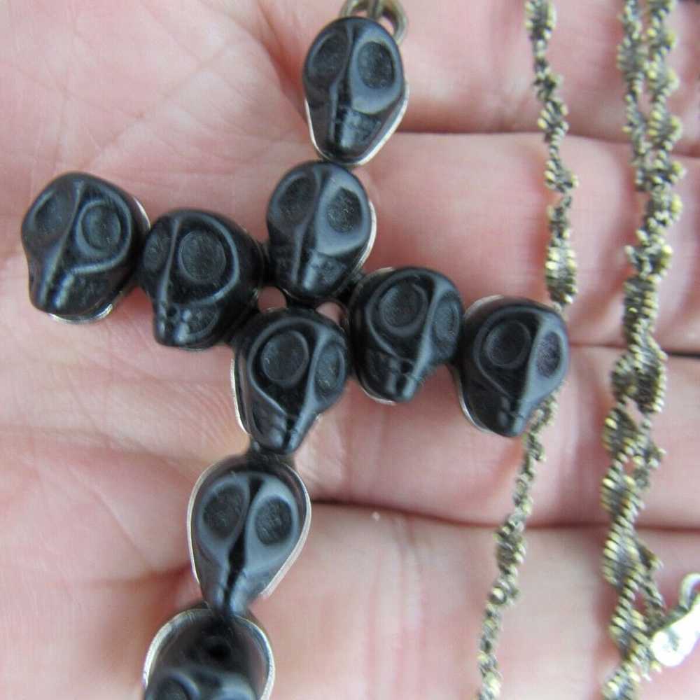 crucifix necklace vintage sterling silver BLACK S… - image 1