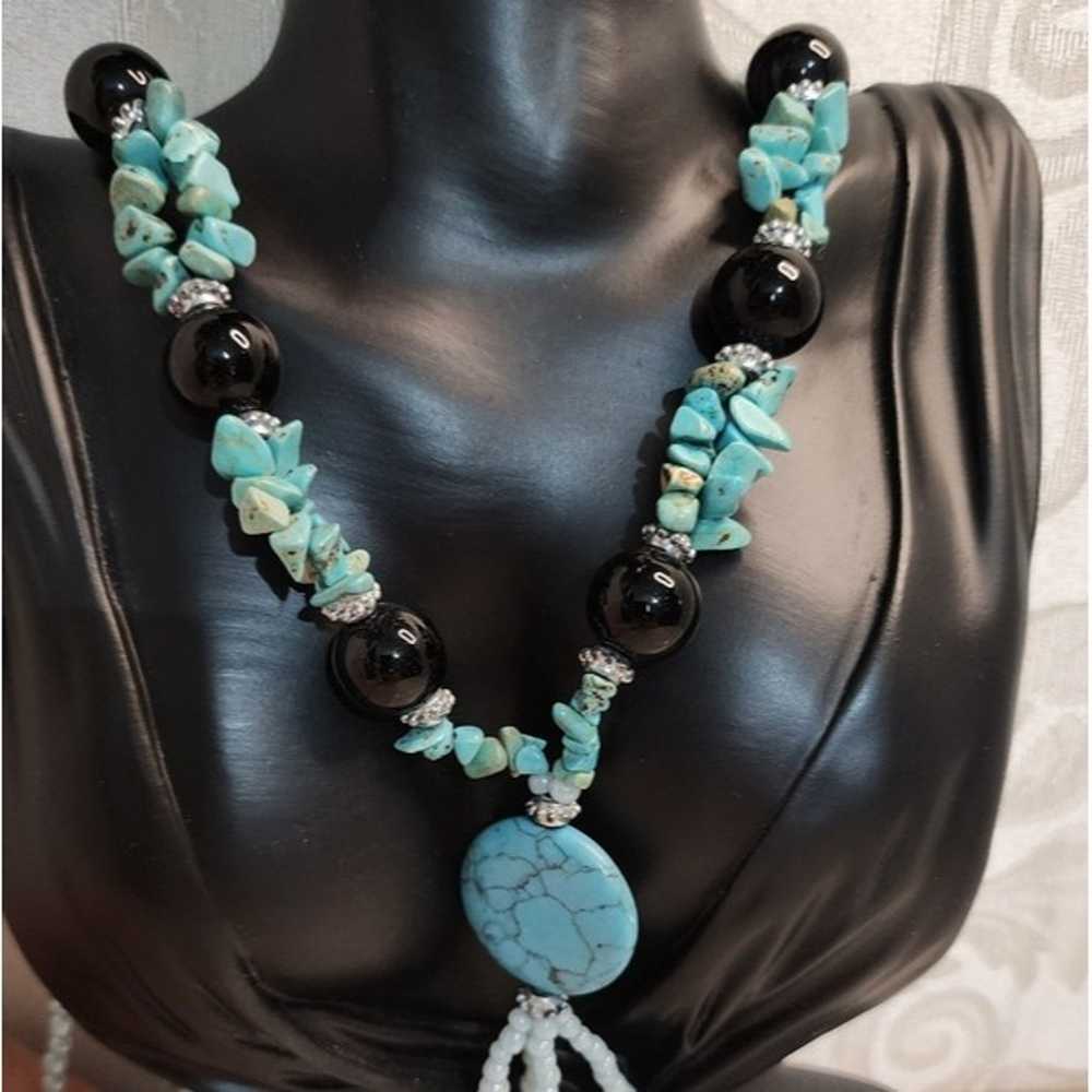 Vintage 70's Turquoise Howlite & Glass Lariat Nec… - image 5