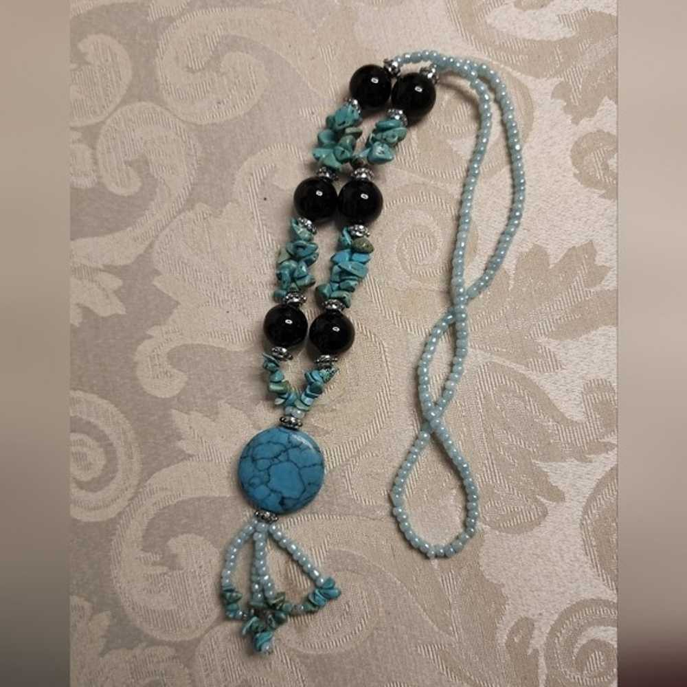 Vintage 70's Turquoise Howlite & Glass Lariat Nec… - image 6