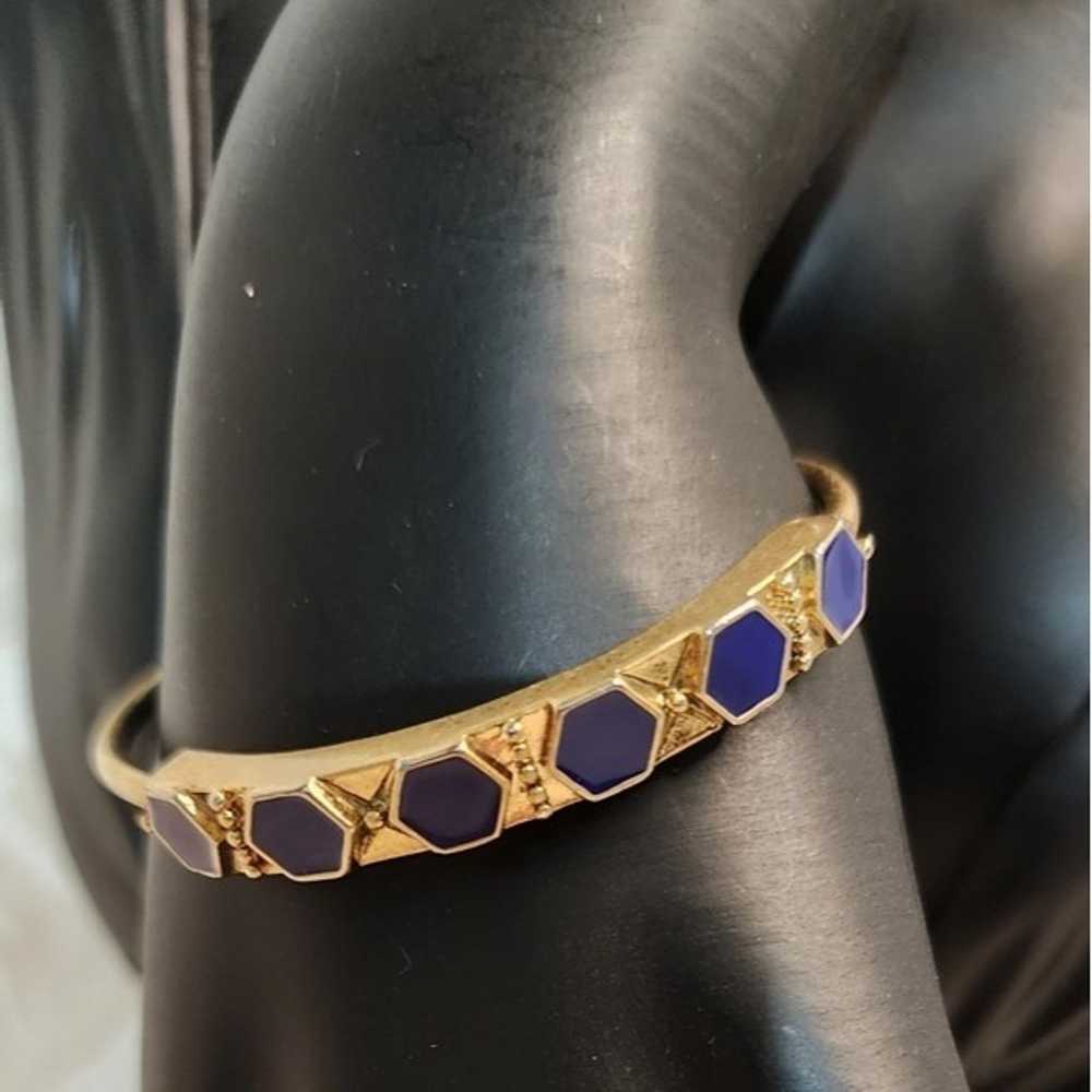 Vintage 70's Runway Lapis Lazuli Hinge Bracelet - image 12