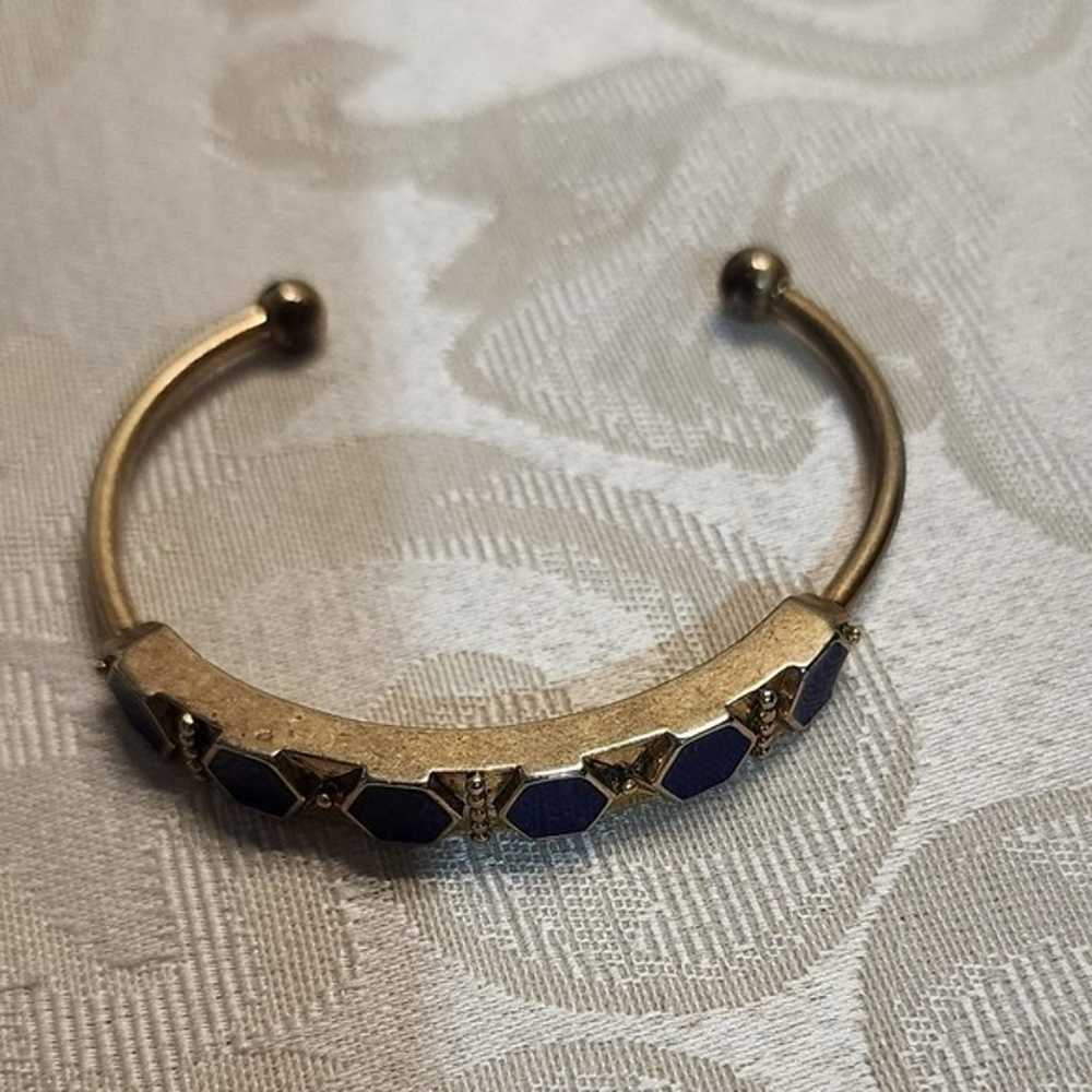 Vintage 70's Runway Lapis Lazuli Hinge Bracelet - image 6