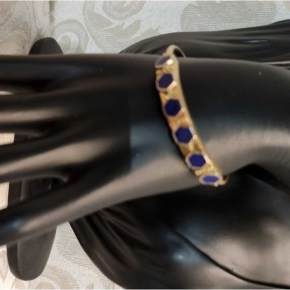 Vintage 70's Runway Lapis Lazuli Hinge Bracelet - image 9