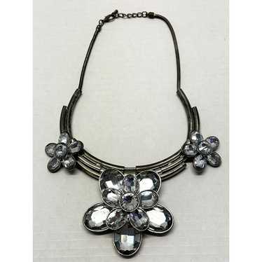 Vintage large metal rhinestone flower collar neck… - image 1