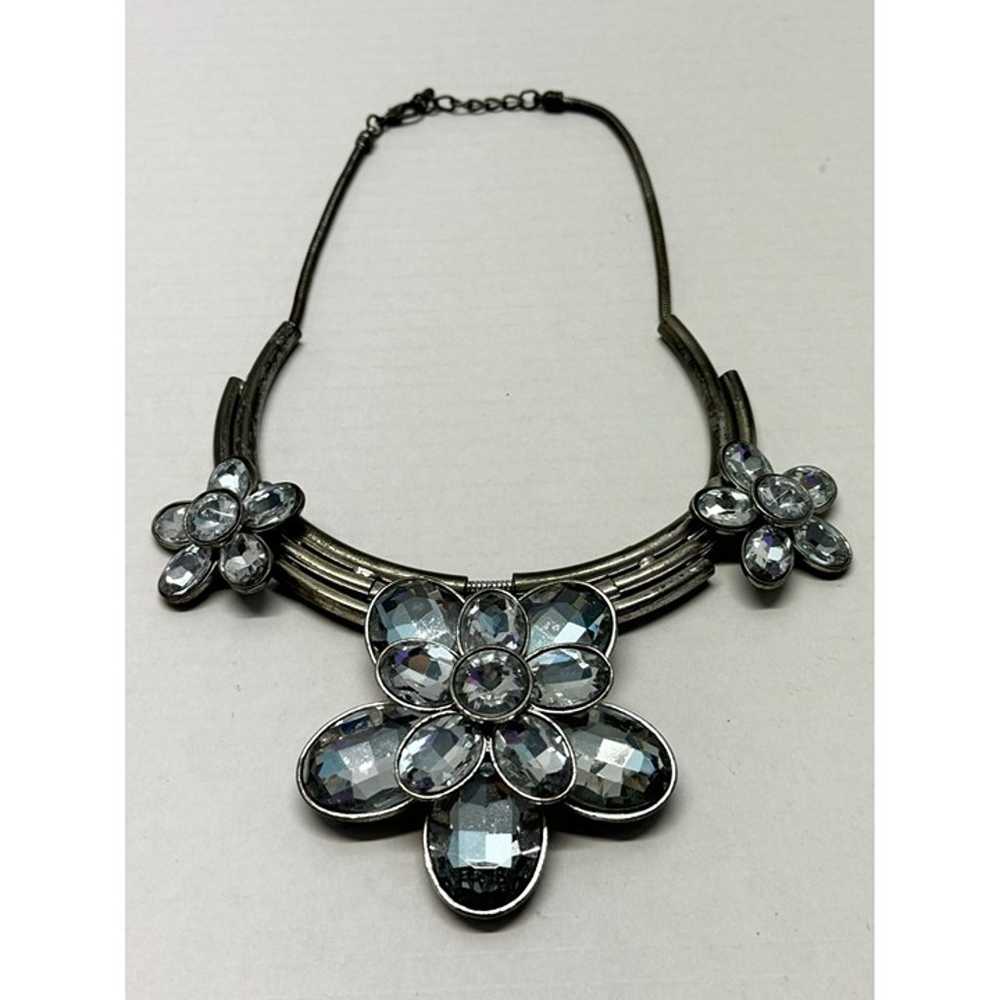 Vintage large metal rhinestone flower collar neck… - image 2