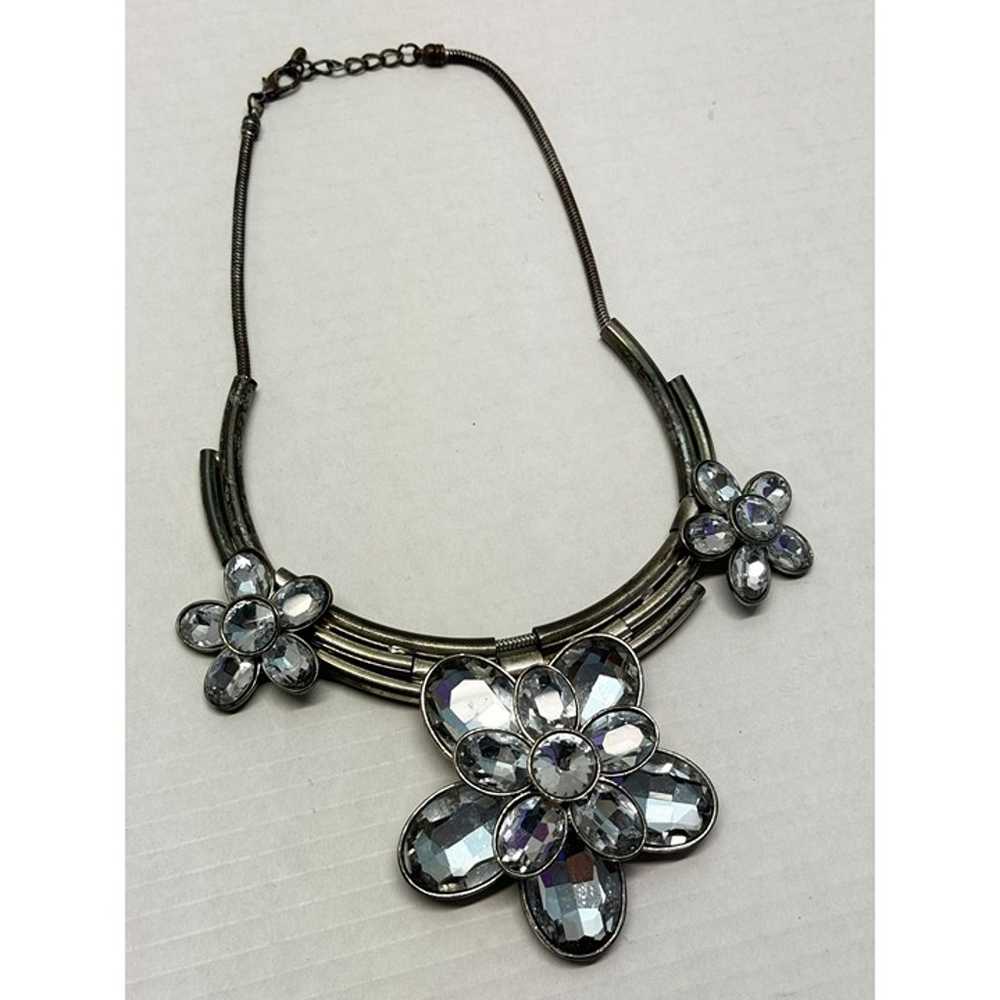 Vintage large metal rhinestone flower collar neck… - image 3