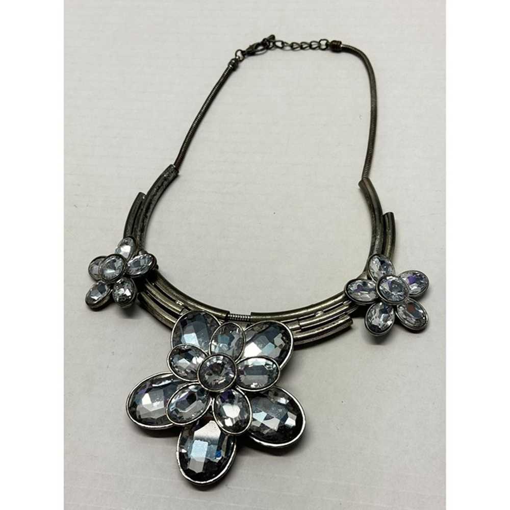 Vintage large metal rhinestone flower collar neck… - image 4