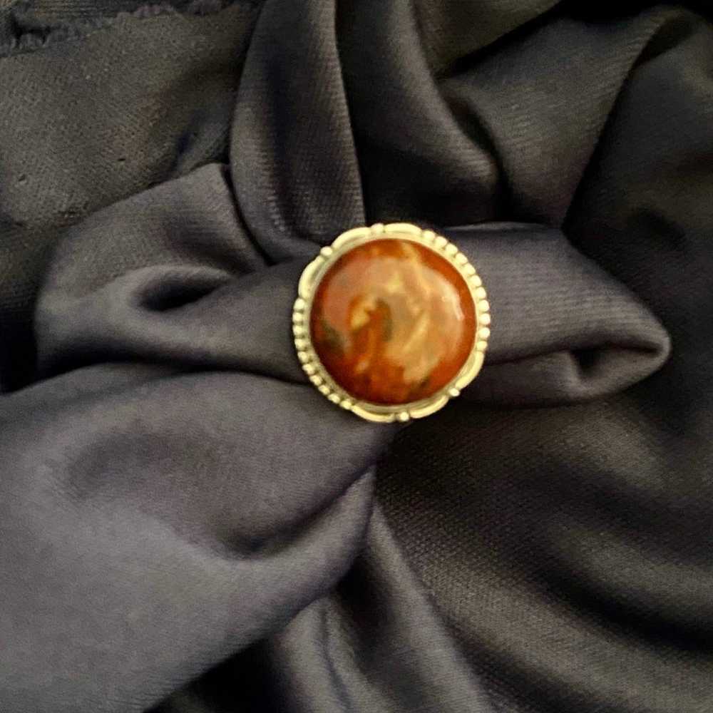 D058) Beautiful Vintage Orange Turquoise .925 Ring - image 2