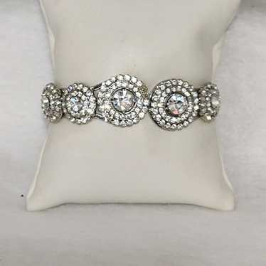 Vintage Crystal Silver Cuff Bracelett - image 1