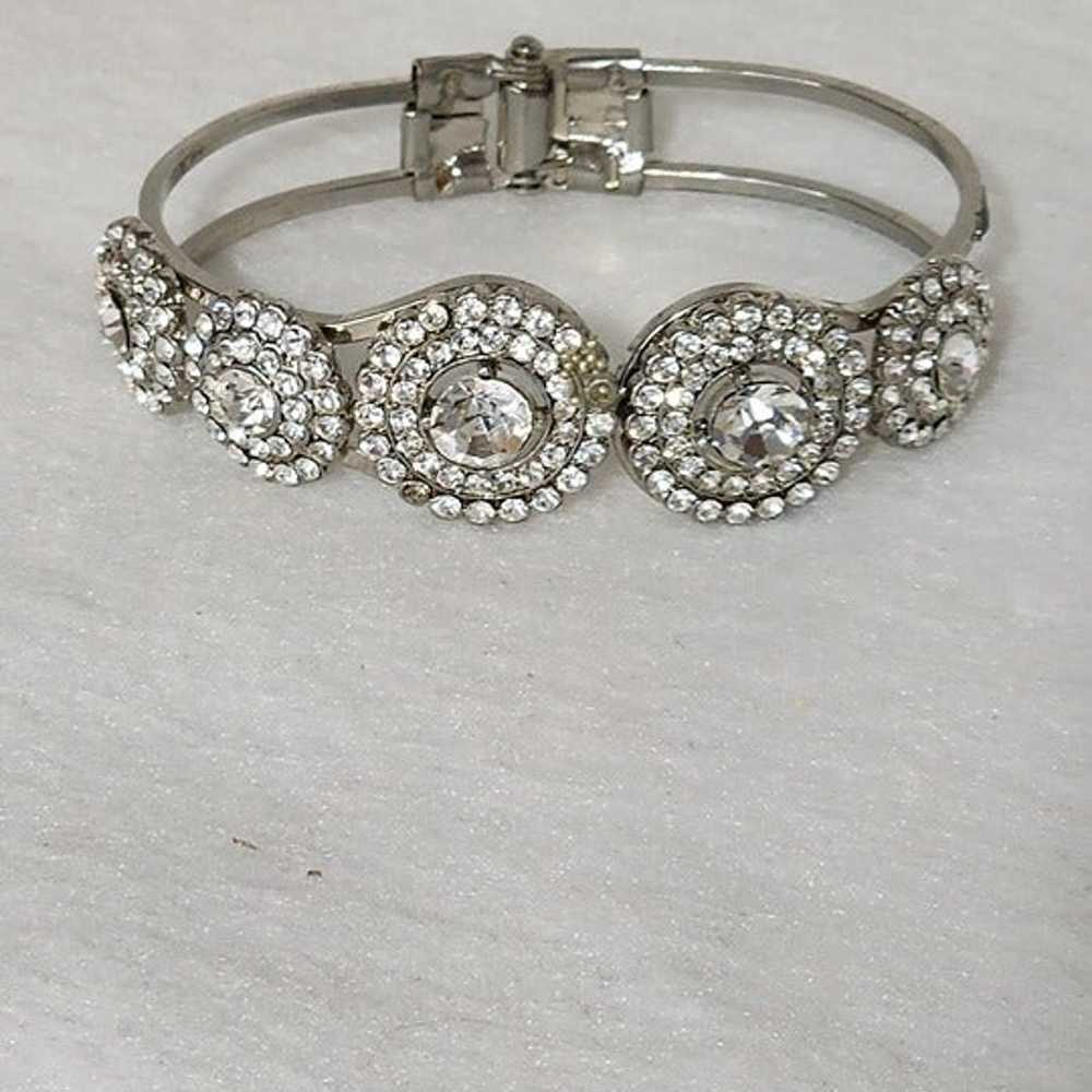 Vintage Crystal Silver Cuff Bracelett - image 2