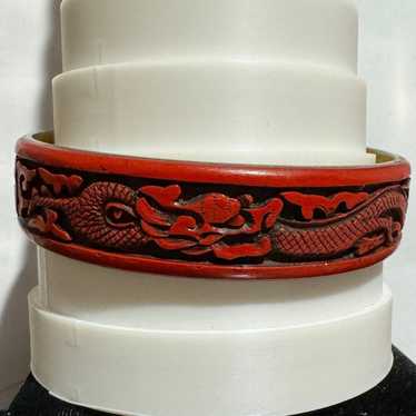 Vintage Red Brass Chinese Style Carved Bangle Bra… - image 1