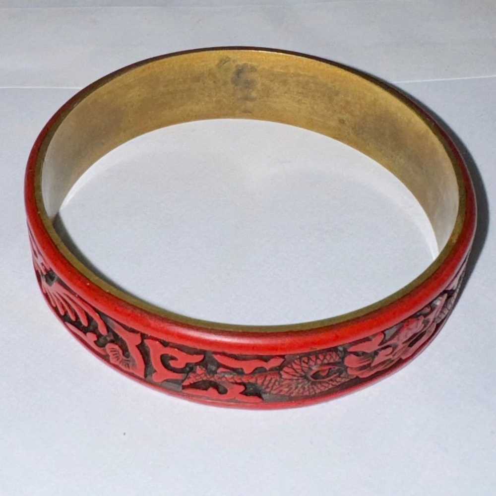 Vintage Red Brass Chinese Style Carved Bangle Bra… - image 2