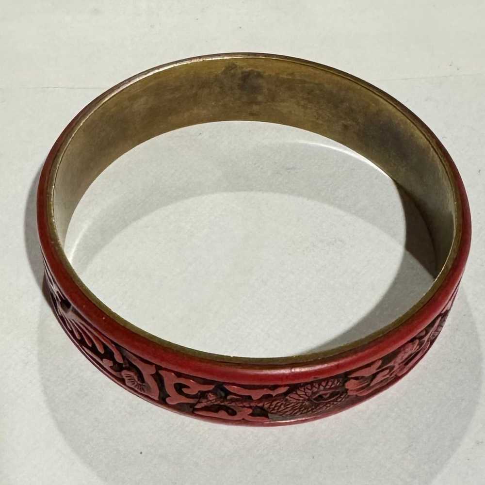 Vintage Red Brass Chinese Style Carved Bangle Bra… - image 3