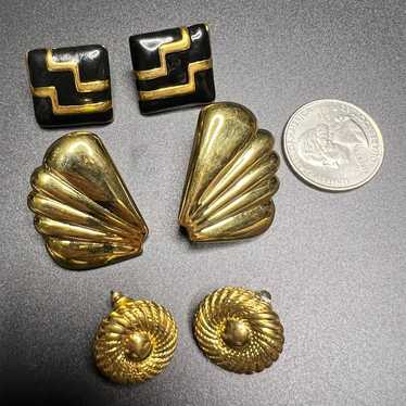 Vintage Lot of 3 Pierced Earrings Monet Tat Gold … - image 1