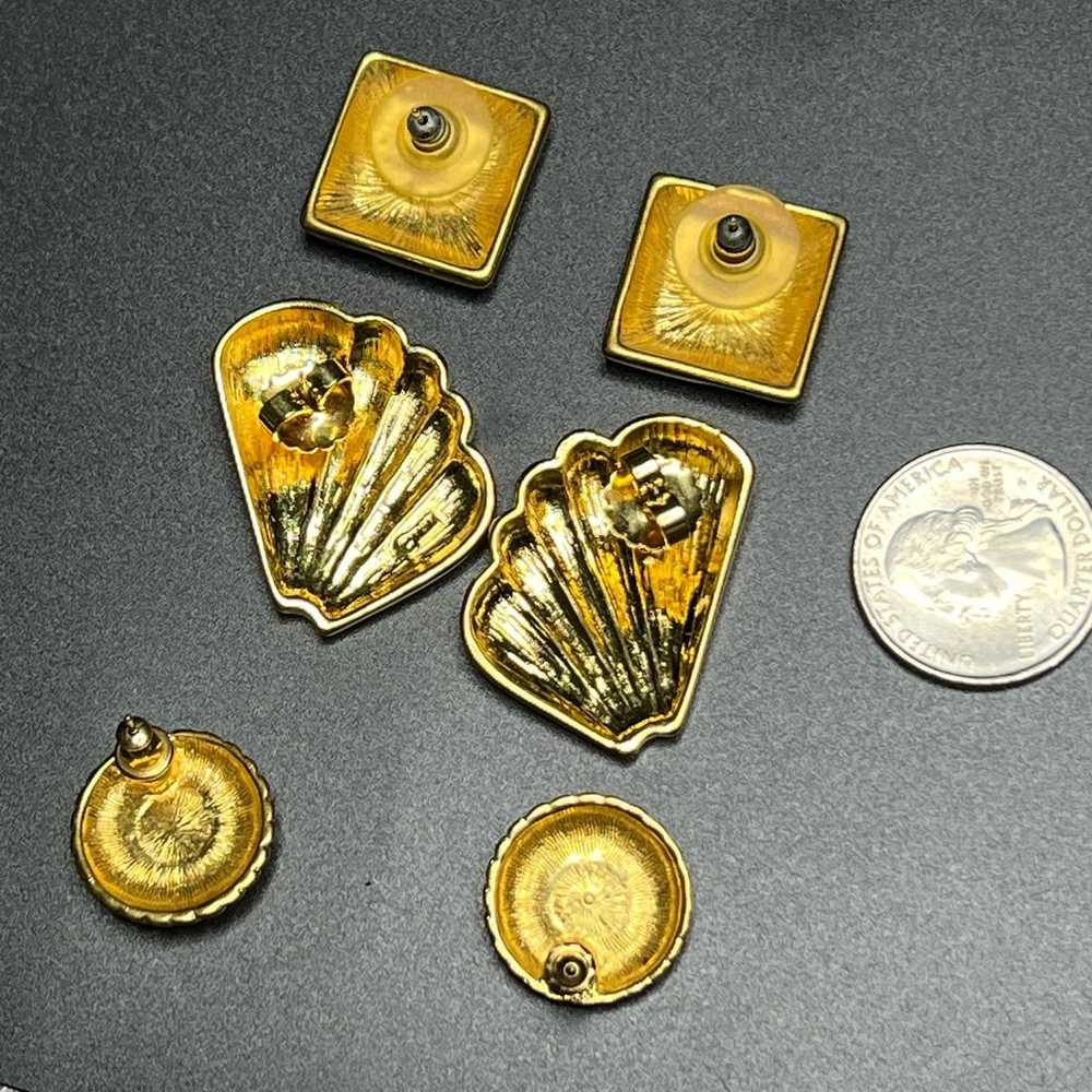 Vintage Lot of 3 Pierced Earrings Monet Tat Gold … - image 3