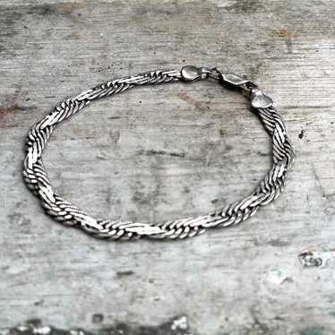 Sterling silver 925 vintage flat woven chain brac… - image 1