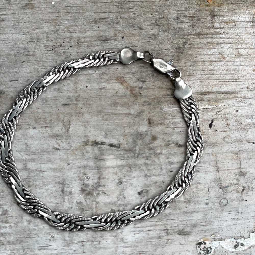 Sterling silver 925 vintage flat woven chain brac… - image 2