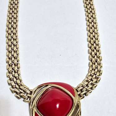 Vintage Trifari Red Enamel Necklace Costume Jewel… - image 1