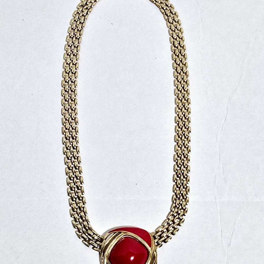 Vintage Trifari Red Enamel Necklace Costume Jewel… - image 5