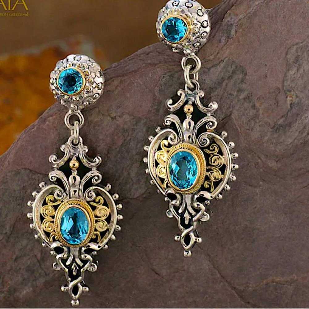 Vintage Blue Topaz Crystal Zircon Two Tone Dangle… - image 1