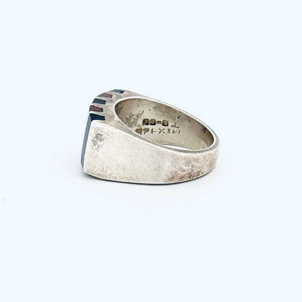 Vintage Taxco Sterling Silver 925 Signet Ring, Bl… - image 4