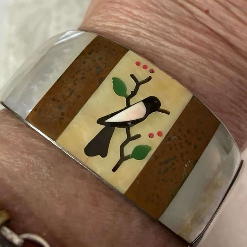 Vintage Enamel MOP Cuff Bracelet - image 1