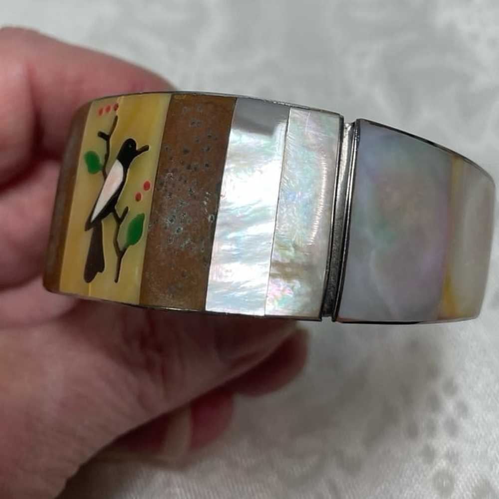 Vintage Enamel MOP Cuff Bracelet - image 5