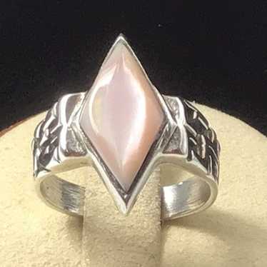 Sterling Silver Pink Mother Of Pearl Vintage Ring… - image 1