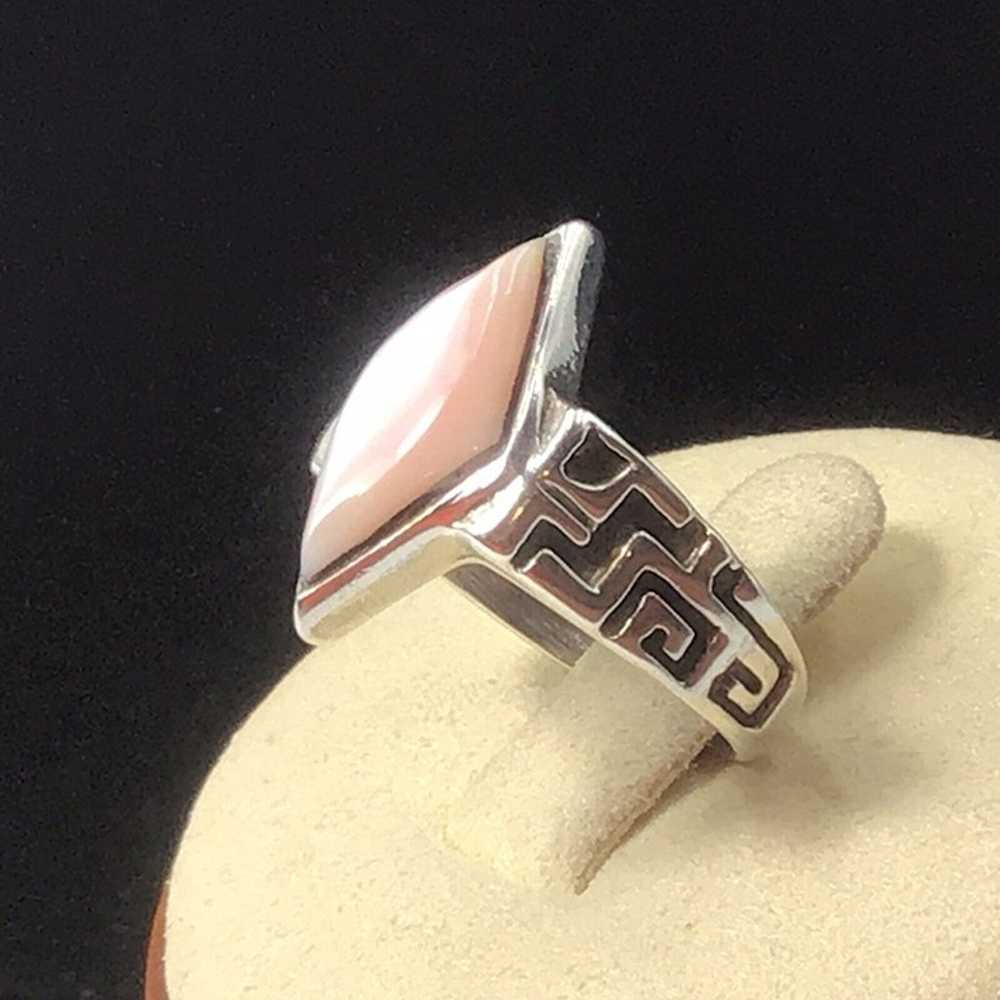 Sterling Silver Pink Mother Of Pearl Vintage Ring… - image 2