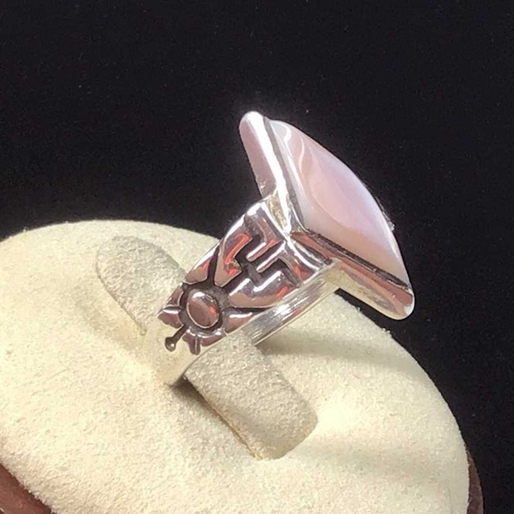 Sterling Silver Pink Mother Of Pearl Vintage Ring… - image 3