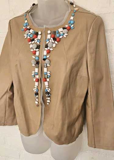 Rozae Nichols Beige Soft Leather * Silk Jacket Sou