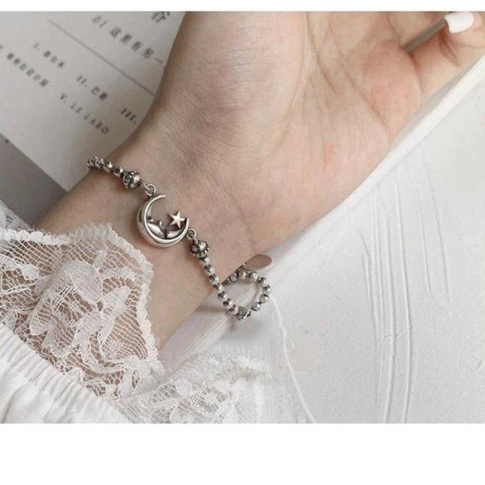 *925 Sterling Silver Vintage Moon Star Bracelet - image 5