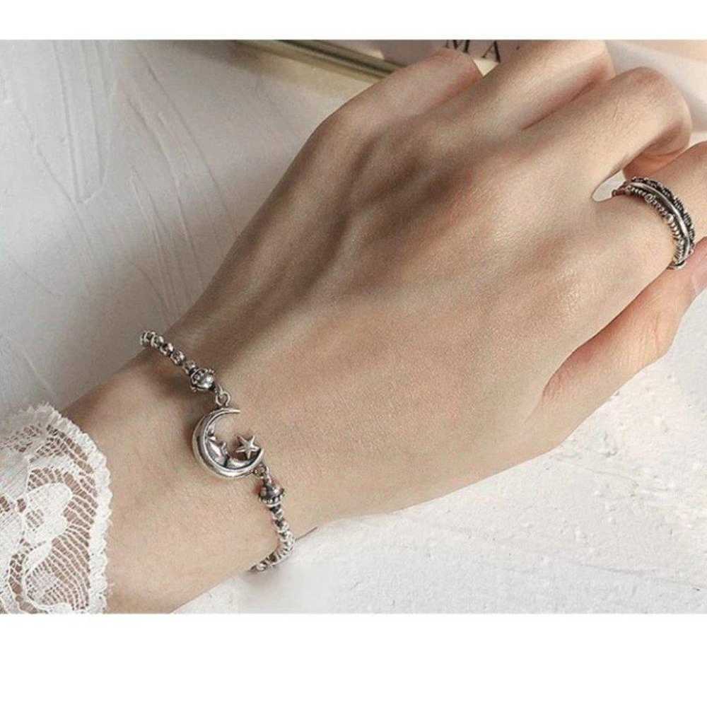 *925 Sterling Silver Vintage Moon Star Bracelet - image 8