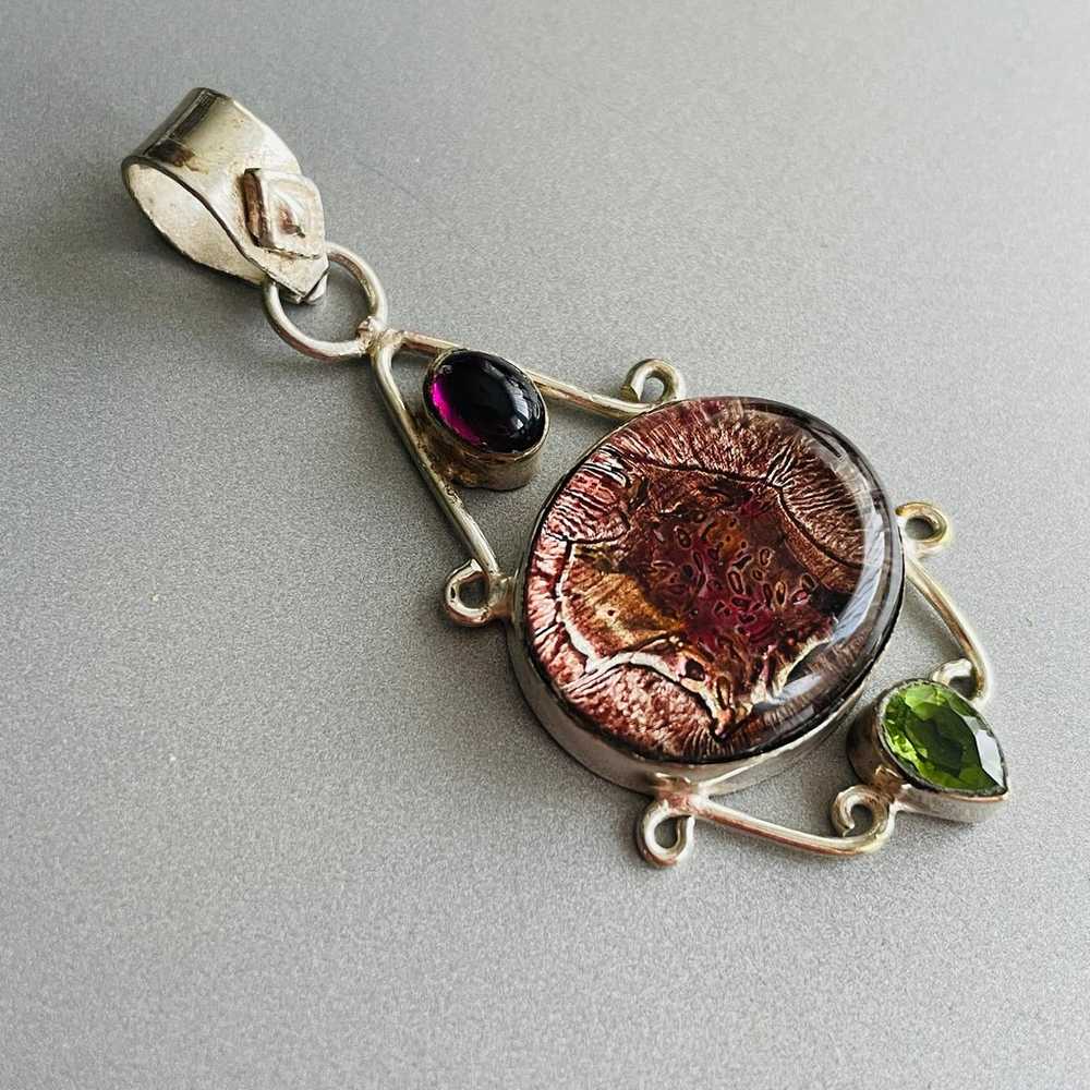 Art Glass & Natural Amethyst & Peridot Filigree S… - image 2