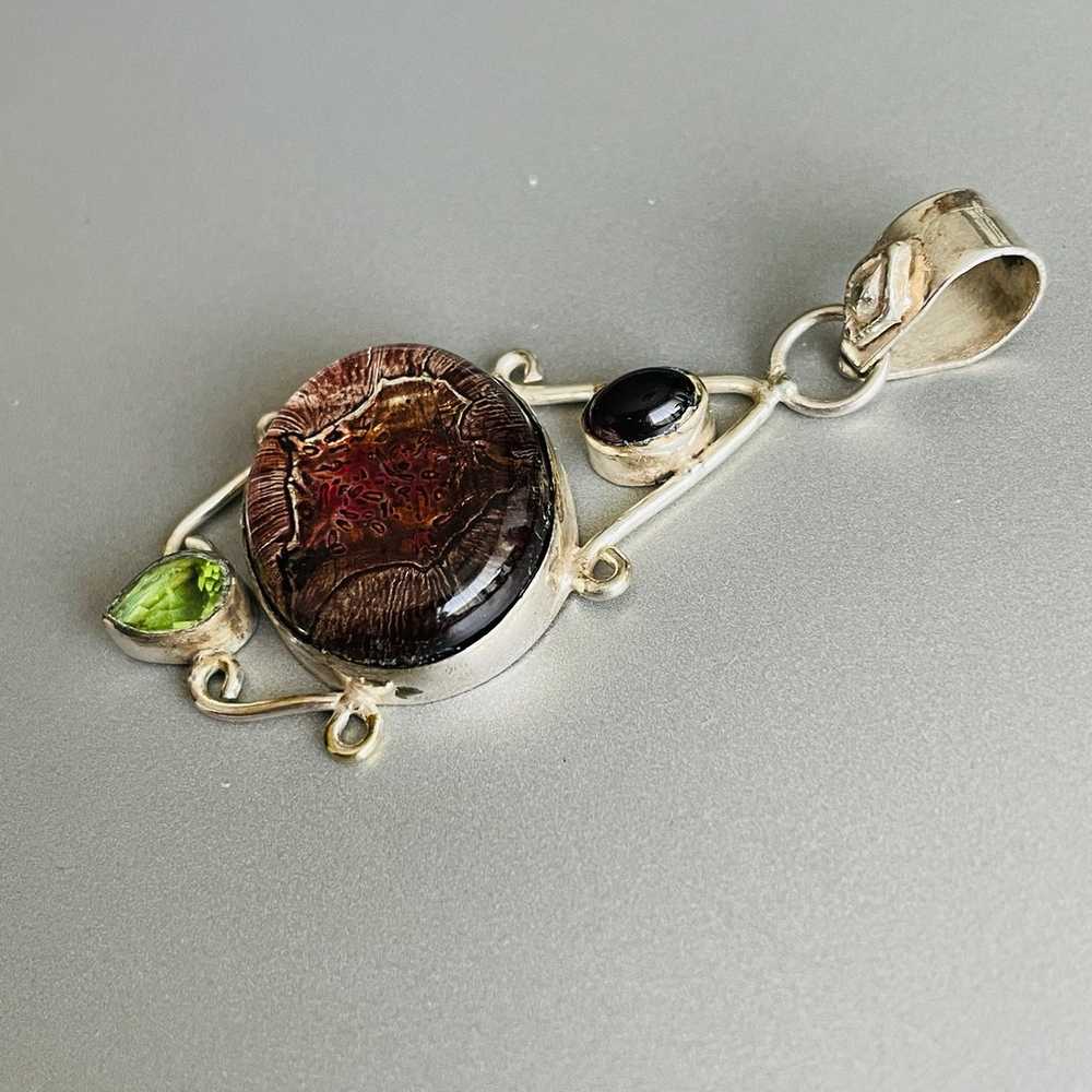 Art Glass & Natural Amethyst & Peridot Filigree S… - image 3