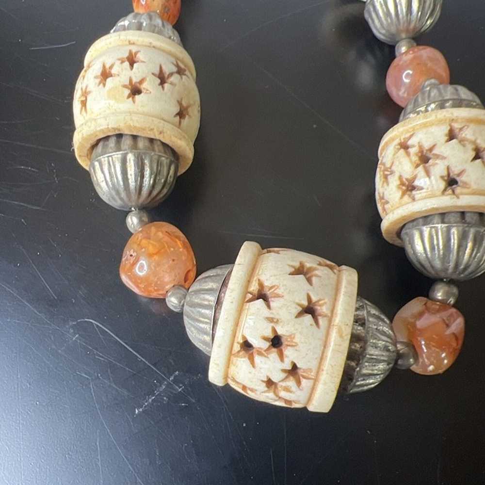 Vintage Hand Carved Tribal Beads with Red Agates … - image 2