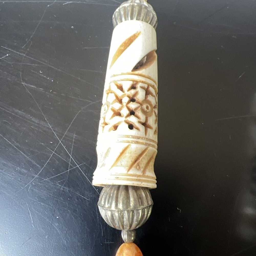 Vintage Hand Carved Tribal Beads with Red Agates … - image 4